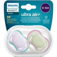 Set 2 suzete Philips-Avent SCF085/24, ultra air pacifier 0-6 luni, Ortodontice, fara BPA, Mov/Verde