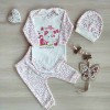 Set 3 Piese Bebelusi Ursuleț Best Friend Bumbac 0-6 Luni: Body Roz, Pantaloni Inimioare, Căciuliță Albă