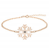 Little Snowflake - Bratara personalizata fulg si litera din argint 925 placat cu aur roz, Bijubox