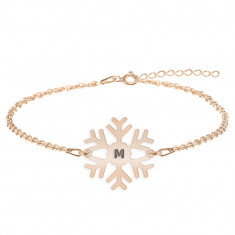 Little Snowflake - Bratara personalizata fulg si litera din argint 925 placat cu aur roz