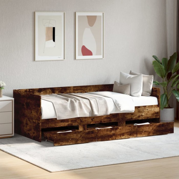Gossi cadru pat cu sertare, stejar fumuriu, 75x190 cm lemn prelucrat