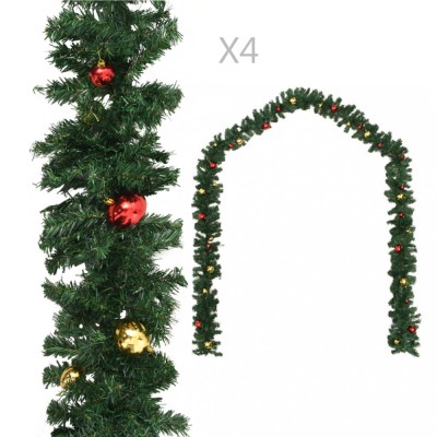 vidaXL Ghirlande de Crăciun cu globuri, 4 buc., verde, 270 cm, PVC foto
