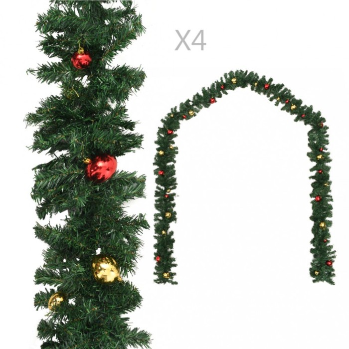 vidaXL Ghirlande de Crăciun cu globuri, 4 buc., verde, 270 cm, PVC