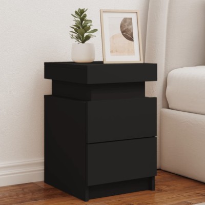 Gossi noptiere cu lumini led, 2 buc., negru, 35x39x55 cm foto