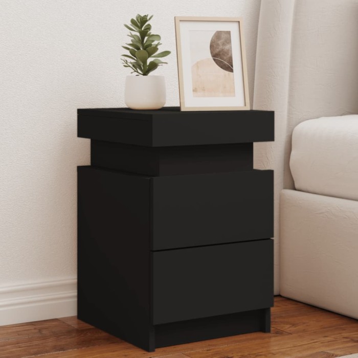 Gossi noptiere cu lumini led, 2 buc., negru, 35x39x55 cm