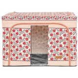 Cutie de Depozitare Pliabila, Flippy, 66 L din Bumbac si In, 52 x 42 x 39 cm, Fereastra Frontala, 2 Usi de Acces cu Fermoar Bidirectional, Cadru Metal