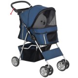 PawHut Cărucior pentru C&acirc;ini P&acirc;nă la 10 kg, Cărucior Pliabil pentru Animale, 75x45x97 cm, Albastru &Icirc;nchis | Aosom Romania
