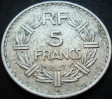 Cumpara ieftin Moneda istorica 5 FRANCI - FRANTA, anul 1947 * cod 3832, Europa, Aluminiu