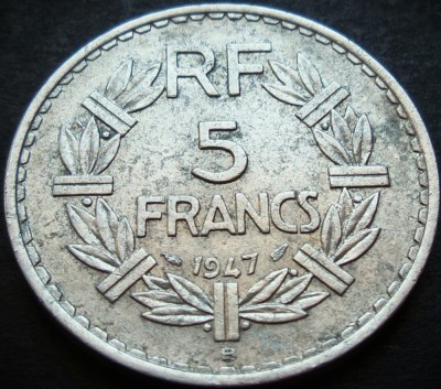 Moneda istorica 5 FRANCI - FRANTA, anul 1947 * cod 3832 foto