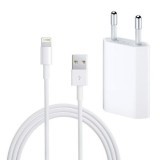 Adaptor Priza + Cablu Date/Incarcare Original Apple iPhone/iPad - Incarcator Retea 220V, Transfer Rapid Date, Protectie Supraincarcare
