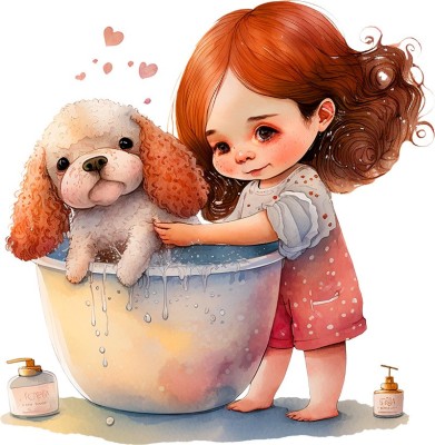 Sticker decorativ, Fetita si Catelul, Multicolor, 61 cm, 1294STK-3 foto