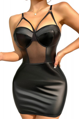 Rochie lenjerie erotica intima sexy din piele ecologica, negru, S foto