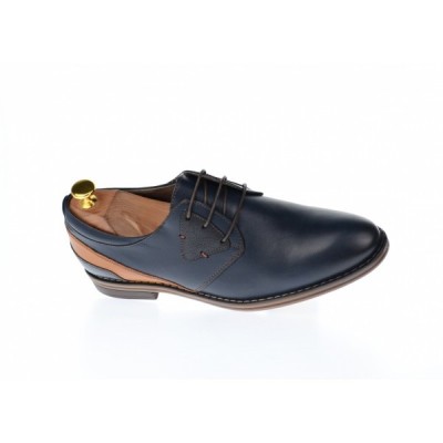 Pantofi barbati casual din piele naturala, bleumarin si maro - SIR140MBL foto