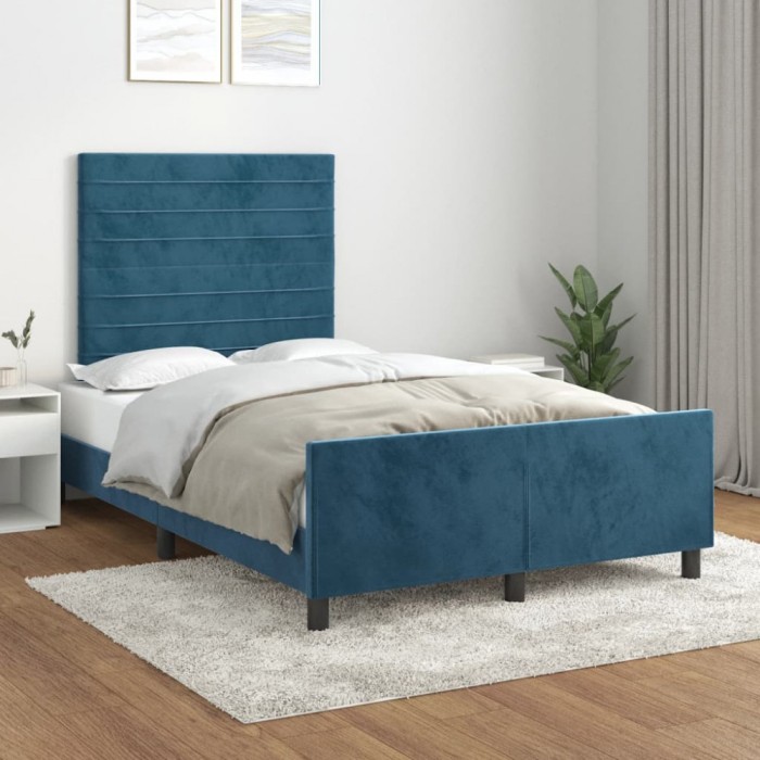 vidaXL Cadru de pat fără saltea albastru &icirc;nchis 120x190 cm catifea