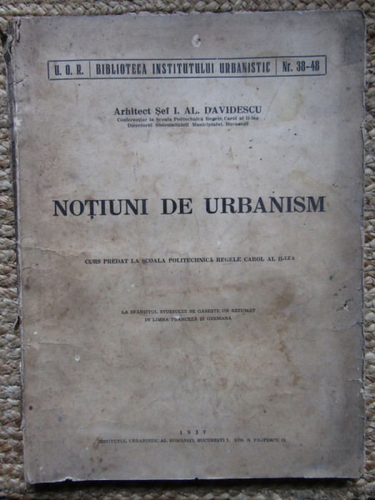 Arhitect I. Al. Davidescu, Noțiuni de urbanism, 1937