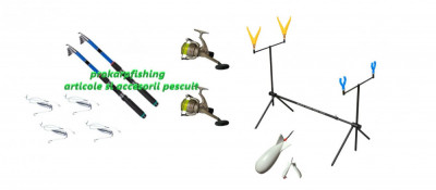set pescuit cu 2 lansete de 3.6m cu 2 mulinete echipate si rodpod foto