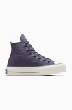 Converse teniși de piele Chuck Taylor All Star Lift femei, culoarea violet, A11159C