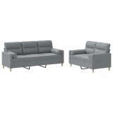 Set de canapele cu perne, 2 piese, gri deschis, material textil