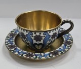 Cescuta si farfurioara din argint si email policrom, Rusia, cca. 1910