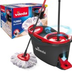 Cumpara ieftin Set mop Vileda Turbo 3-&icirc;n-1, coadă telescopică 85&ndash;130 cm, cap rotativ 360&deg;, găleată cu storcător Power Spinner, mop microfibră lavabil