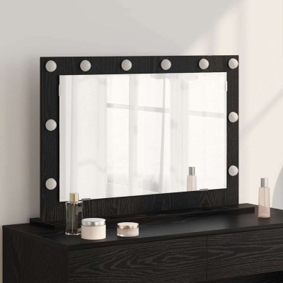 vidaXL Oglindă de toaletă cu lumini LED Stejar negru 80x55x18 cm foto
