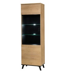 Vitrina mdf stejar lefkas negru Siran 61x40x191 cm