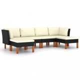 Set mobilier de grădină cu perne, 6 piese, negru, poliratan, vidaXL