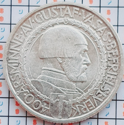 1018 Suedia 2 kronor 1921 Gustaf Vasa km 799 argint foto