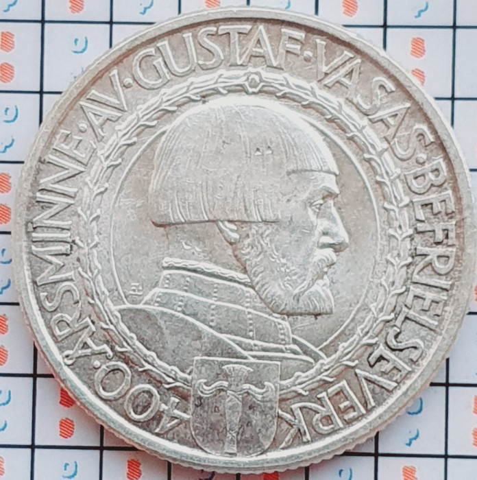 1018 Suedia 2 kronor 1921 Gustaf Vasa km 799 argint