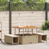 Cumpara ieftin Set de dining pentru grădină , 3 piese, cu perne bej din rattan poly acacia.