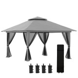 Pavilion/foisor pentru gradina/terasa, pliabil, cu inaltime ajustabila, material Oxford, cadru metalic, plasa insecte, 4 contragreutati, gri, 3.92x3.9, ART
