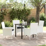 vidaXL Set de masă pentru grădină cu pernă 5 pcs Alb Rattan poli