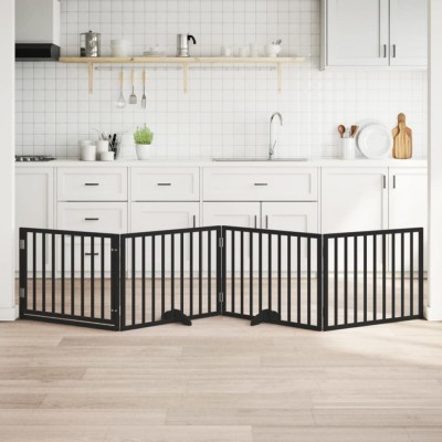 vidaXL Poartă c&amp;acirc;ini pliabilă cu ușă 4 panouri negru, 320 cm, lemn plop 352193 foto