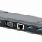 DOCKING Station Gembird universal, 9-in-1, conec PC USB-C,USB-Cx1, USB-A 3.1x3, porturi video HDMIx1,DisplayPortx1,VGAx1,PD 87W,RJ45,Audio,argintiu &quot;A