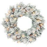 Ghirlandă de Crăciun HOMCOM de 60 cm cu 35 de Lumini LED Albe și Conuri, Coroană de Crăciun cu Timer, Decorație de Crăciun pentru Ușă și Fereastră, Ve