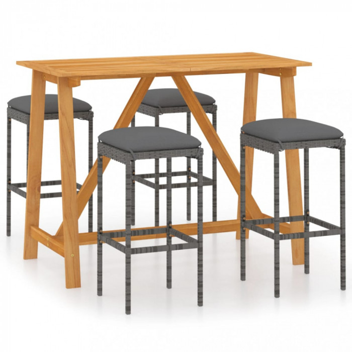 Set mobilier de bar de grădină cu perne , 5 piese , gri