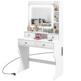 HOMCOM Masă de Toaletă cu Oglindă Iluminată LED, Masă de Machiaj cu Stație de &Icirc;ncărcare, 4 sertare și rafturi de depozitare, 90x45x160 cm, Alb