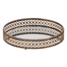 Suport pentru Lumanari, Model Oglinda Cu Margine Bronz, Diametru 19cm, Inaltime 4cm, Sticla si Metal, Bronz
