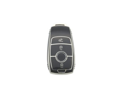 Husa de protectie premium pentru cheie auto, Elegance Luxury Cover Key, Neagra cu argintiu compatibila cu foto