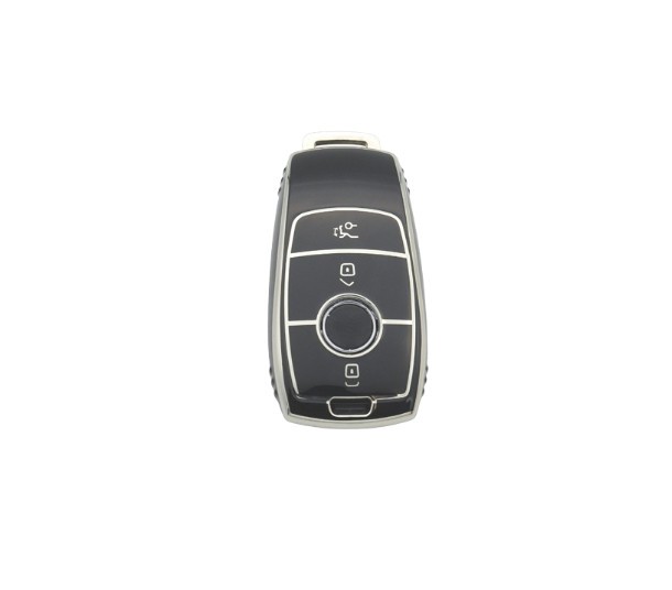 Husa de protectie premium pentru cheie auto, Elegance Luxury Cover Key, Neagra cu argintiu compatibila cu