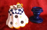 SUPORT LUMANARE / SFESNIC CERAMICA CU COBALT ABAJUR DECOR MASUTA CU CEAINIC 18CM