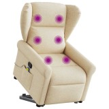 Cumpara ieftin Fotoliu masaj rabatabil cu ridicare, crem, material textil