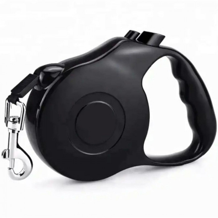 Lesa retractabila automata cu carabina pentru caini, lungime sfoara 5m, culoare neagra