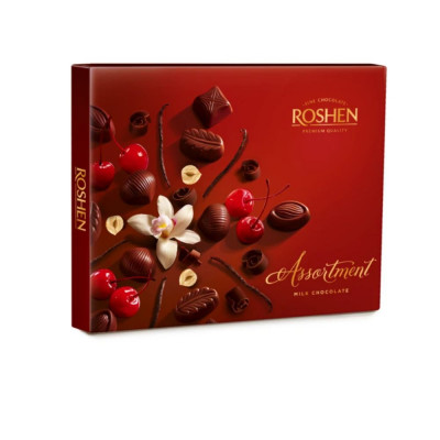 Praline de Ciocolata cu Lapte Roshen Assortment Elegant, cu Umplutura de Alune si Visine, 145 g, Praline Assortment Elegant, Praline de Ciocolata cu L foto