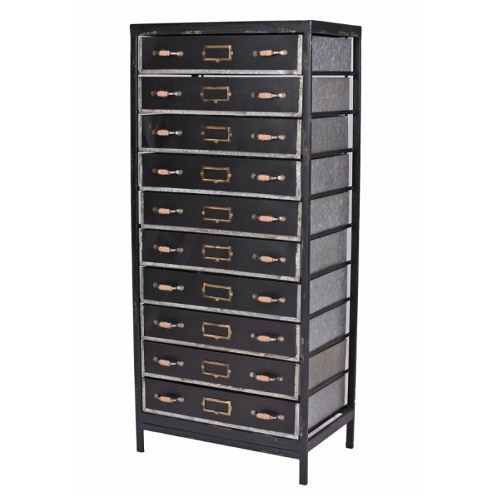 Comoda industriala din metal argintiu cu negru LOF050