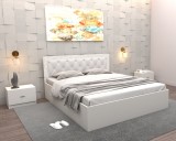Pat Poxy cu Tablie Tapitata Alb cu Noptiere si fara Saltea,160 cm x 200 cm
