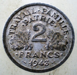 1.117 FRANTA VICHY WWII 2 FRANCS FRANCI 1943, Europa, Aluminiu