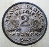 Moneda Franta 2 Franci 1943 Vichy WWII Aluminiu KM#904.1