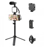 Kit Vlogging/Streaming, cu Microfon, Suport de aluminiu si lumini LED