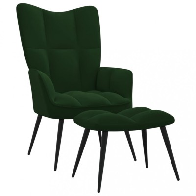 Gossi scaun de relaxare cu taburet, verde inchis, catifea foto